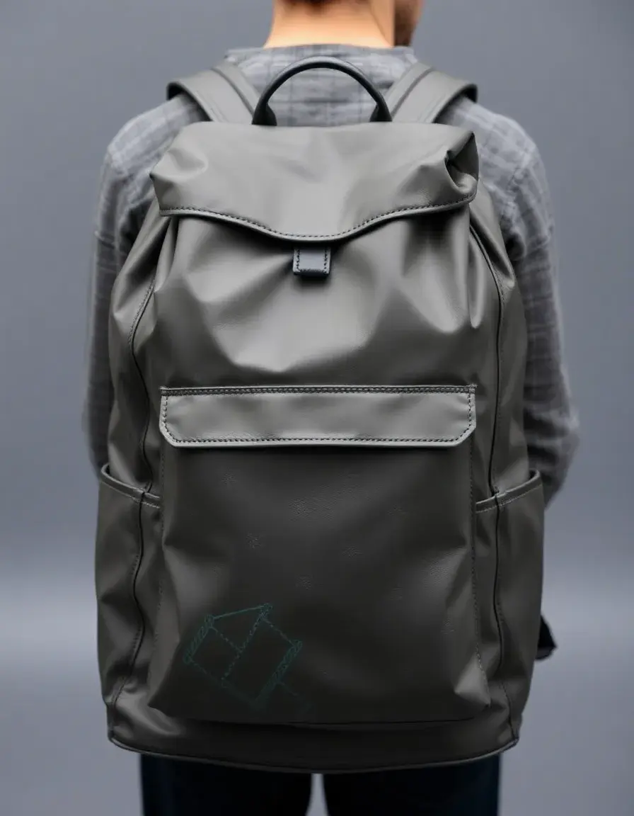 Waterproof gray leather backpack