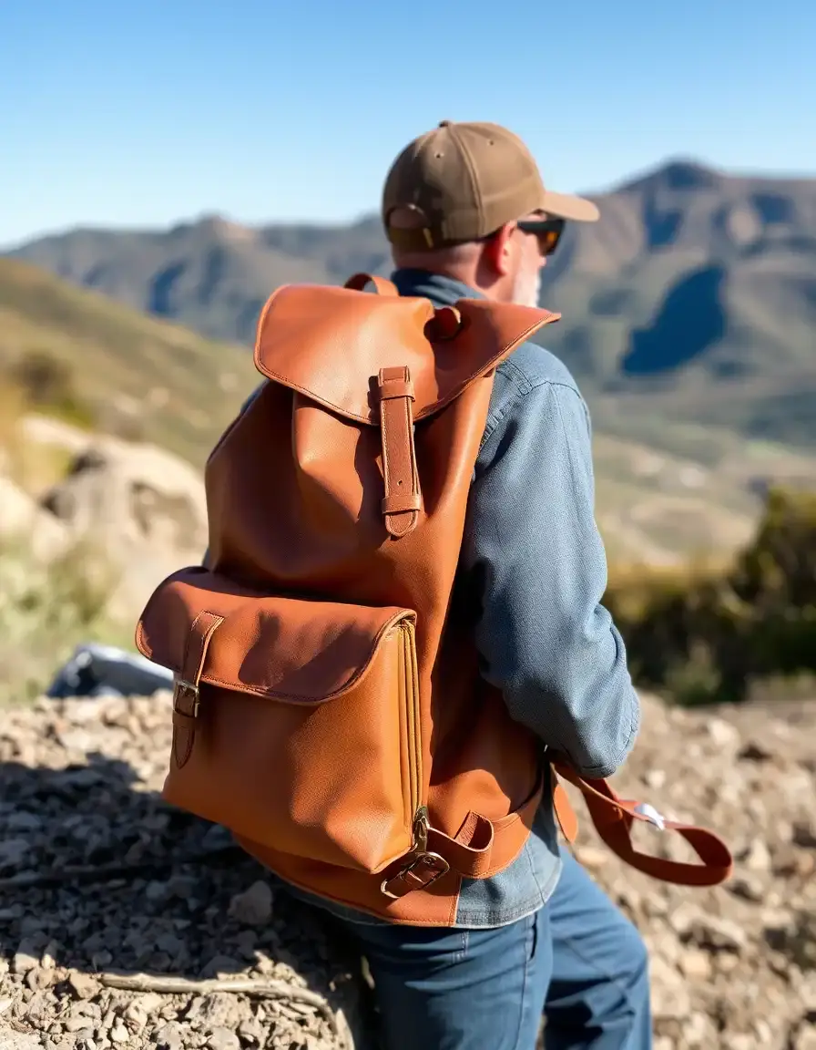 Large capacity leather backpack tan