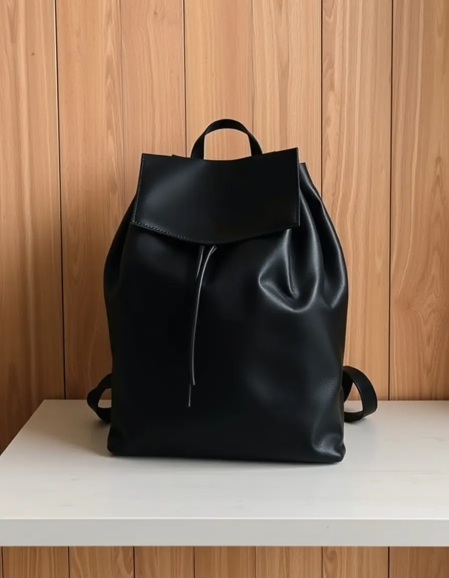 Minimalist black leather backpack