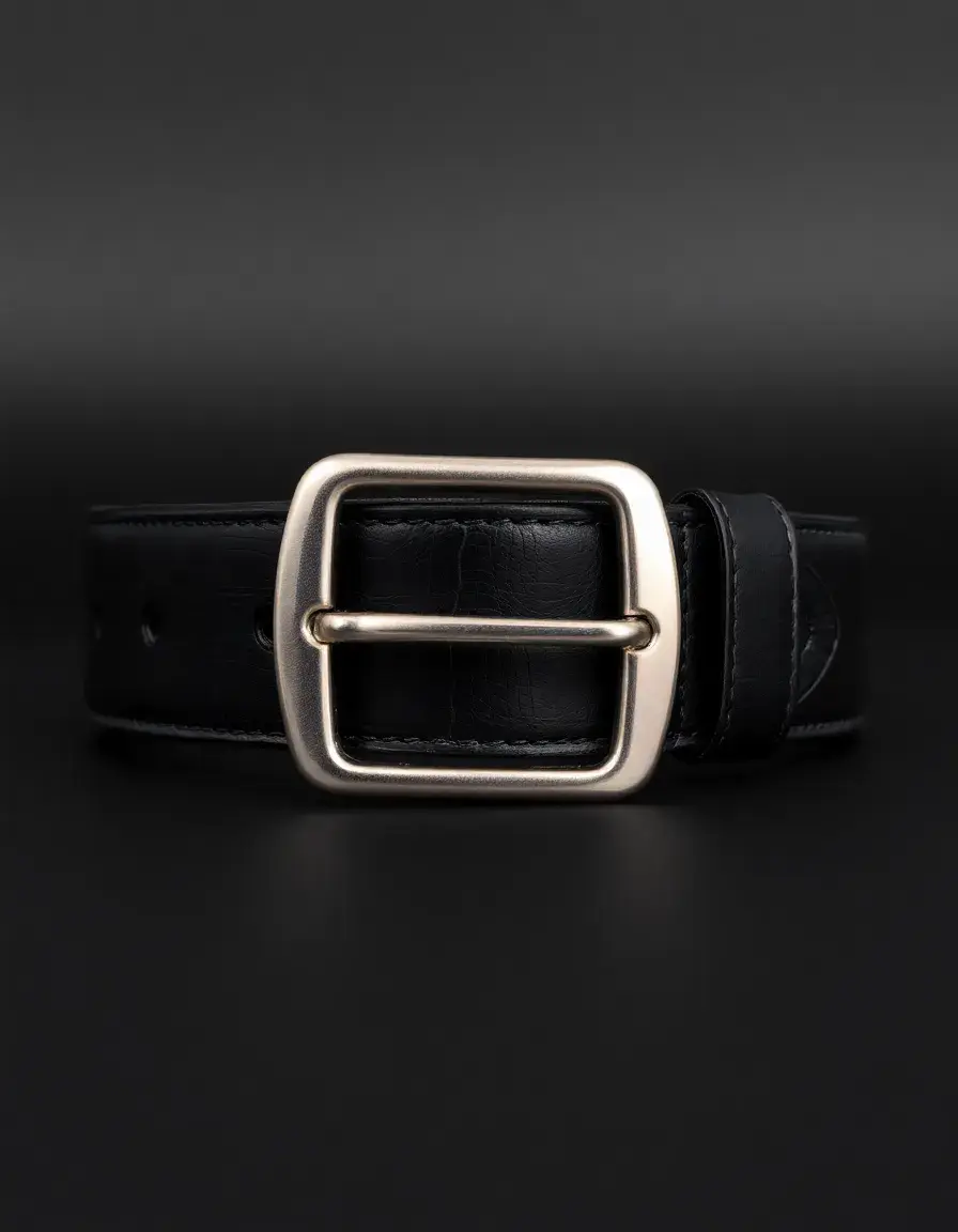 Men's Black Leather Dress Belt with sleek silver buckle