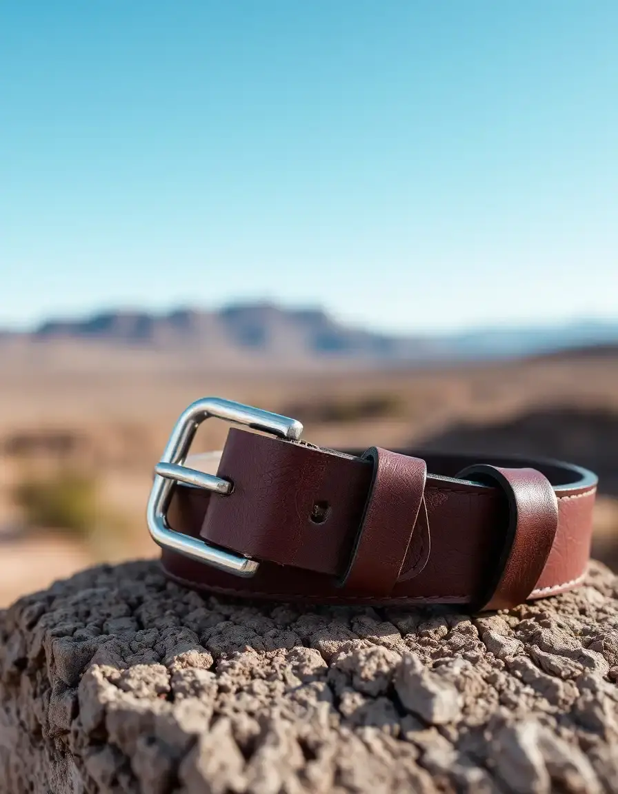 Men's Brown Leather Casual Belt with rugged finish