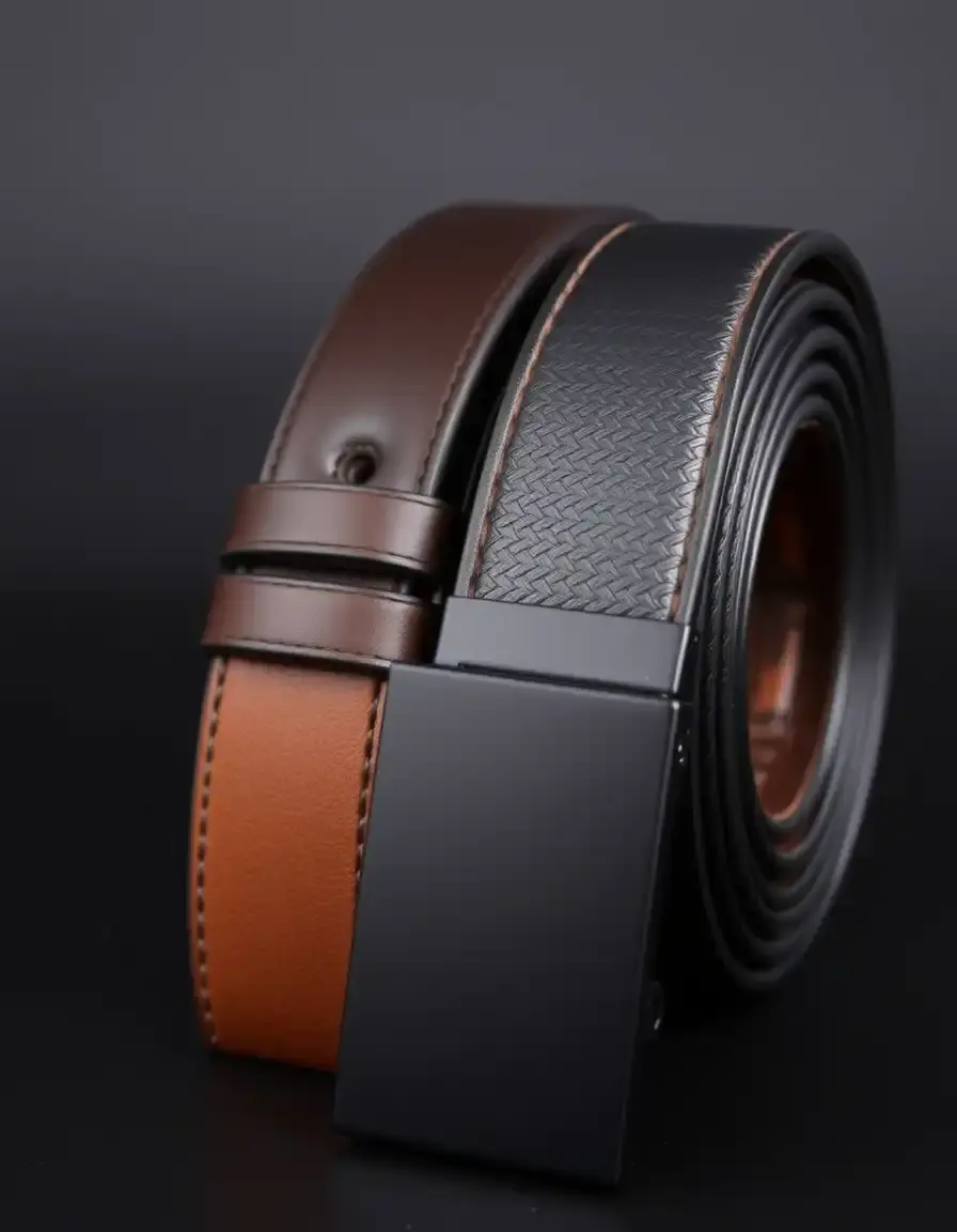 Men's Reversible Leather Belt showing both black and brown sides