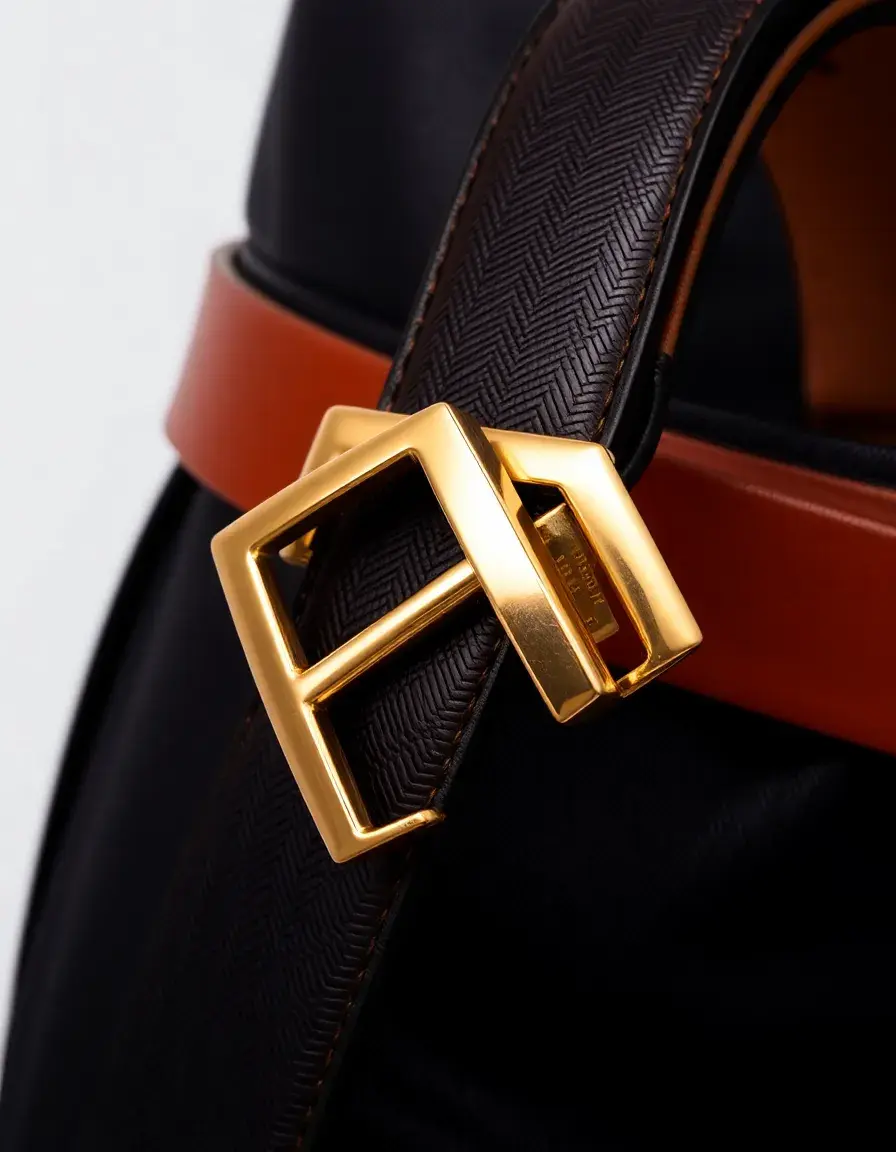 Men's Designer Leather Belt with gold buckle