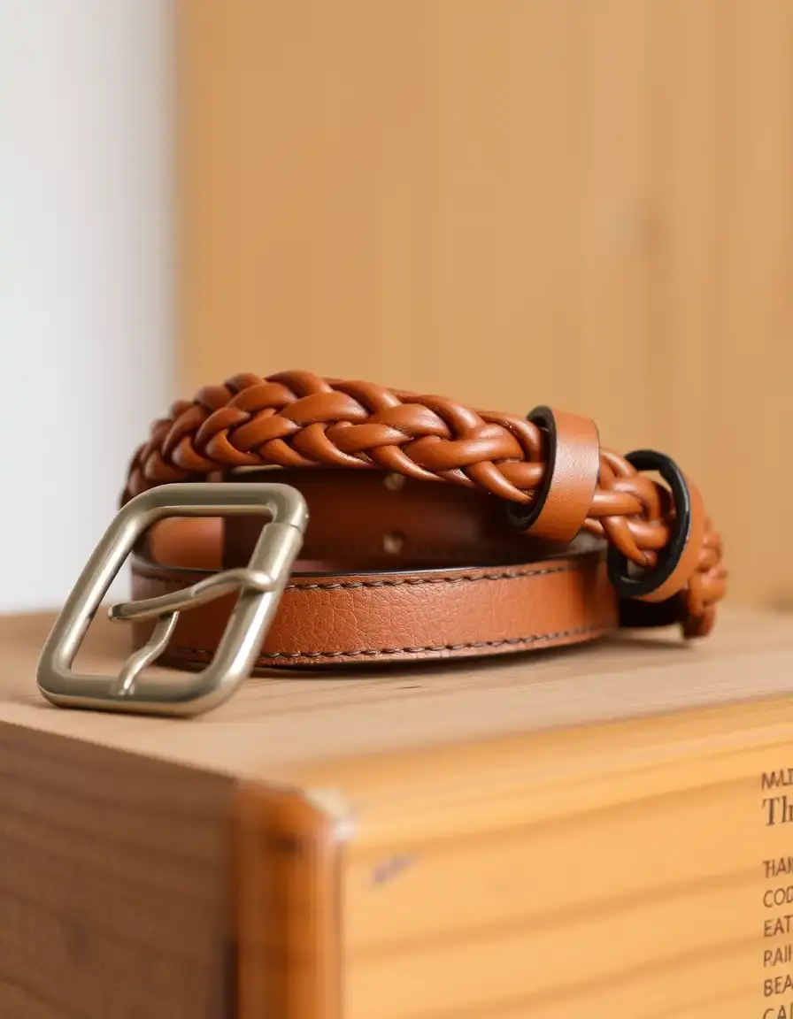 Men's Braided Leather Belt in tan