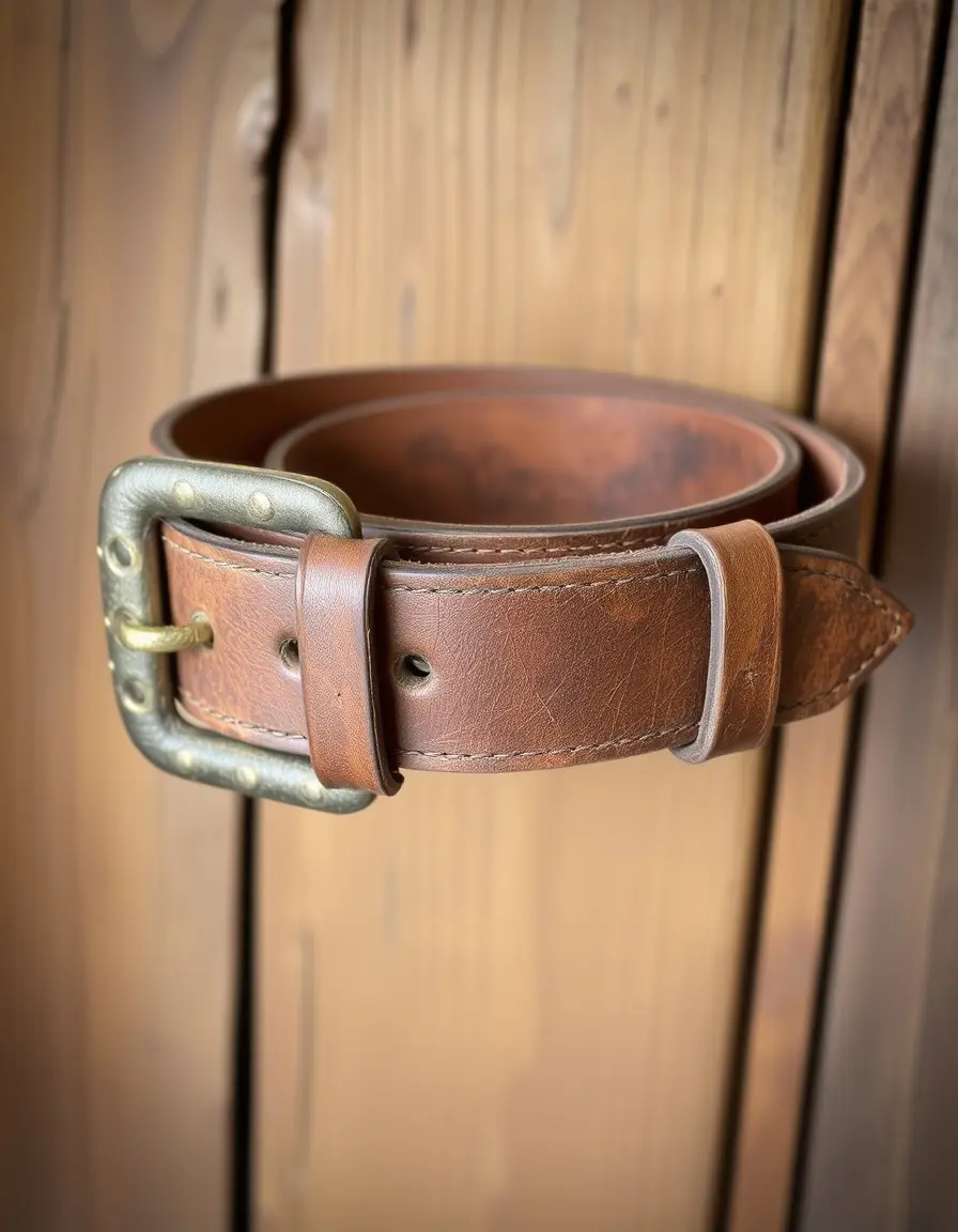 Vintage distressed leather belt with character