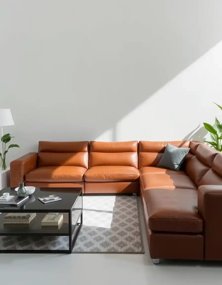 Modular modern leather sofa in a large living room