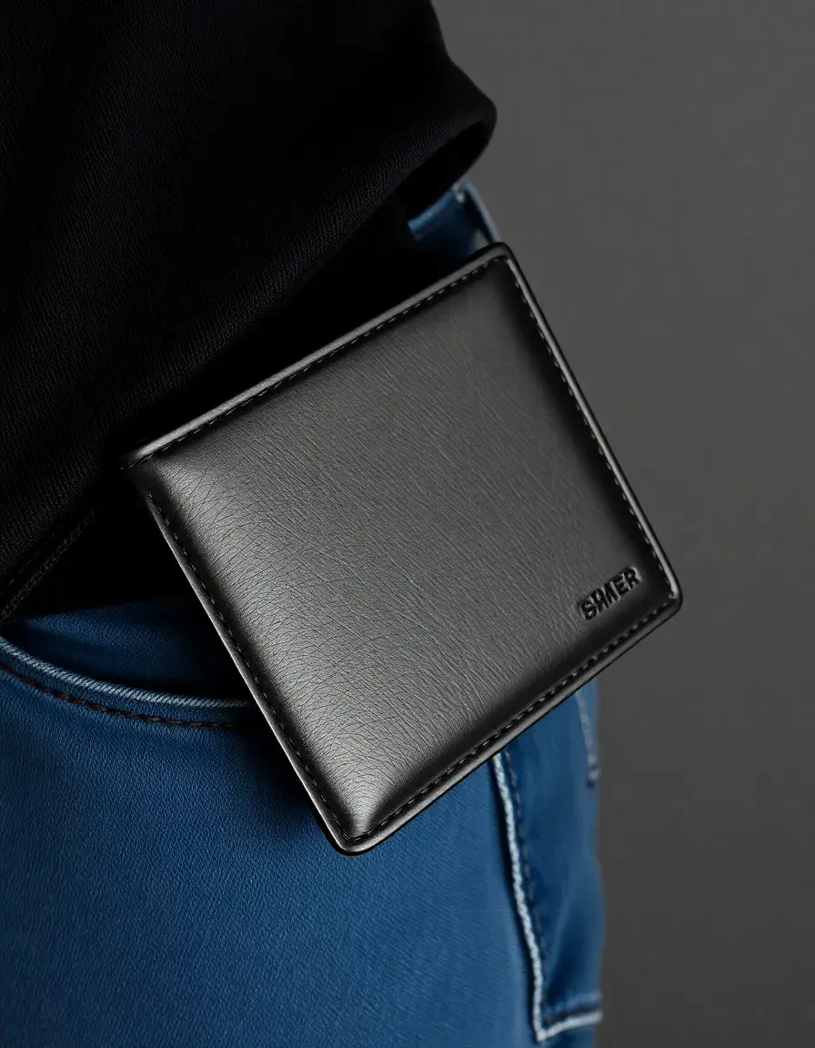 Black PU leather wallet for men