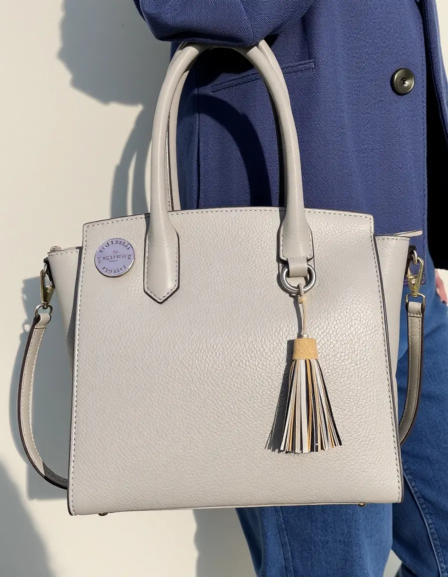 Gray PU leather handbag
