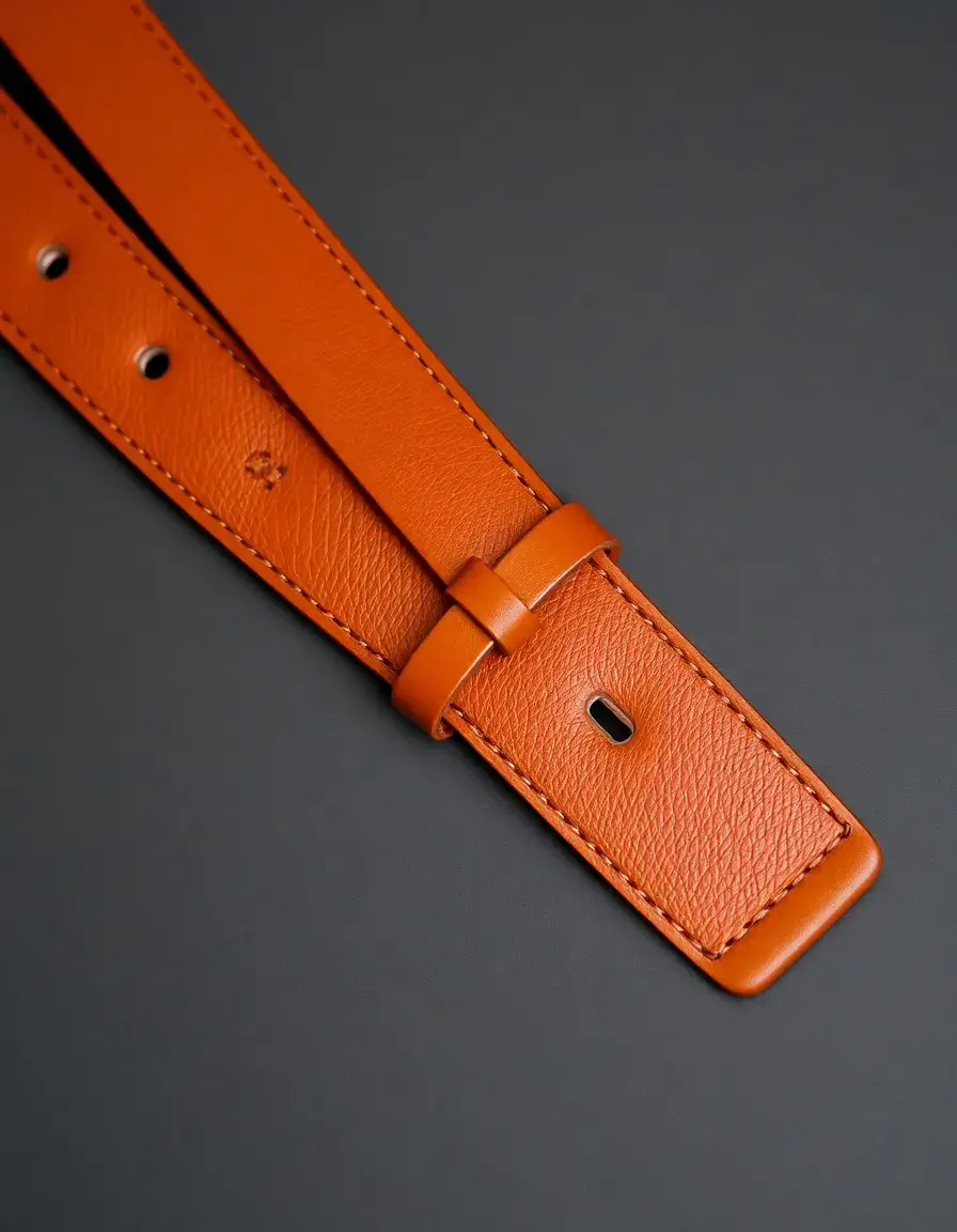 Tan PU leather belt flat-lay