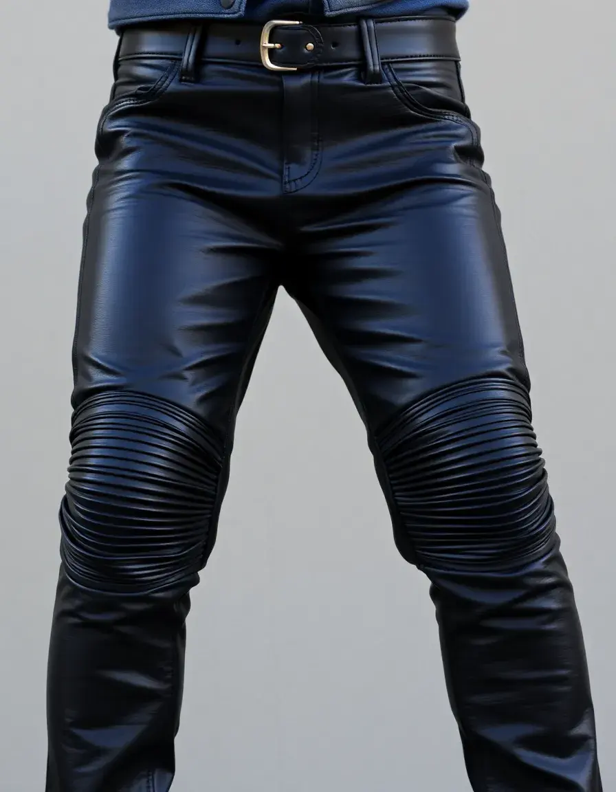 Biker black leather pants with knee detail