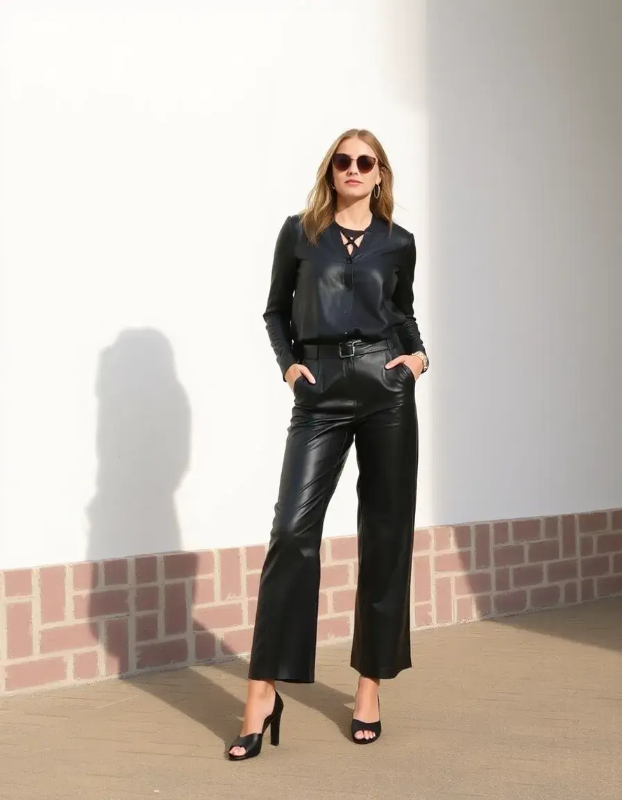Culotte style black leather pants