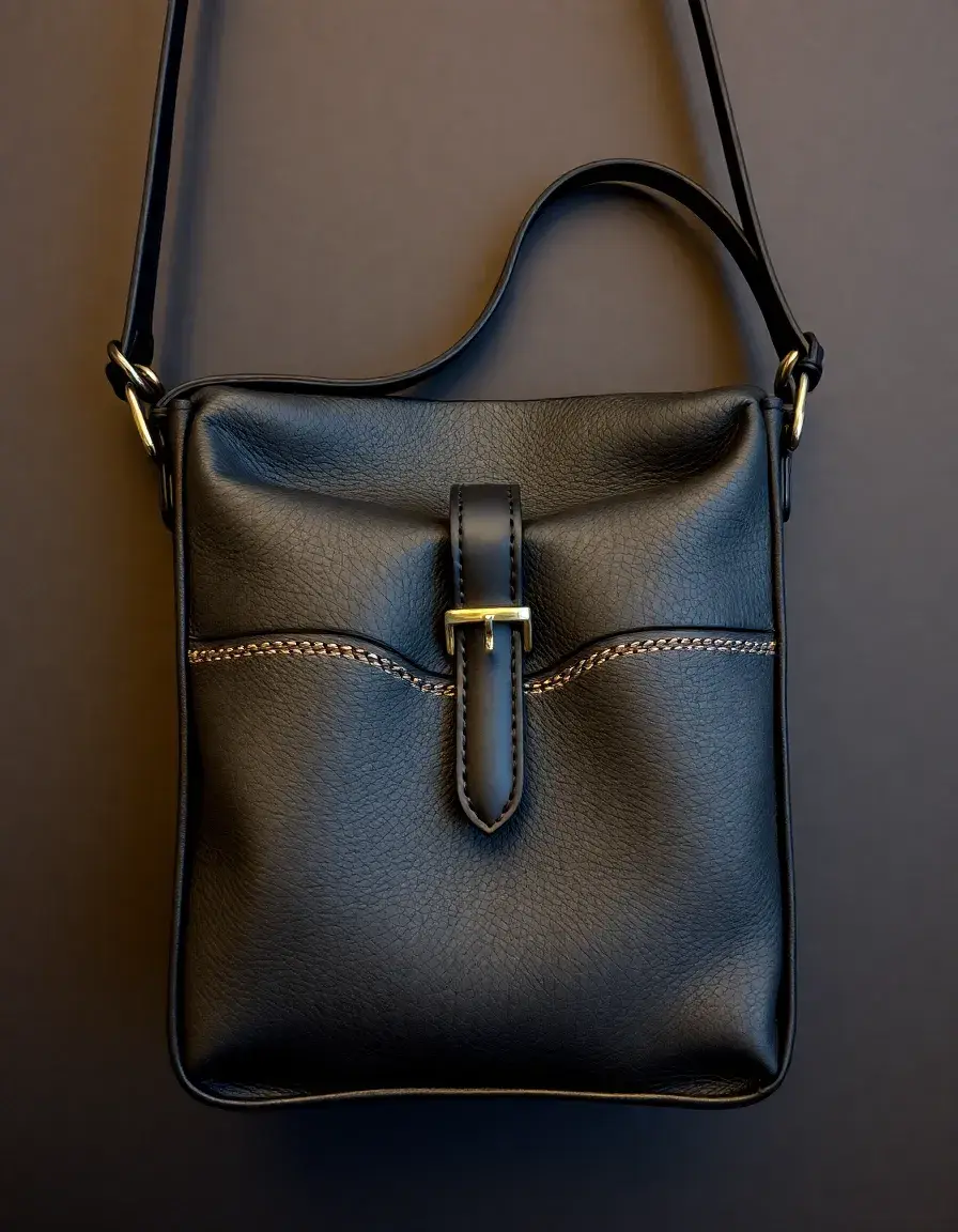 Women's Black Leather Purse with strap