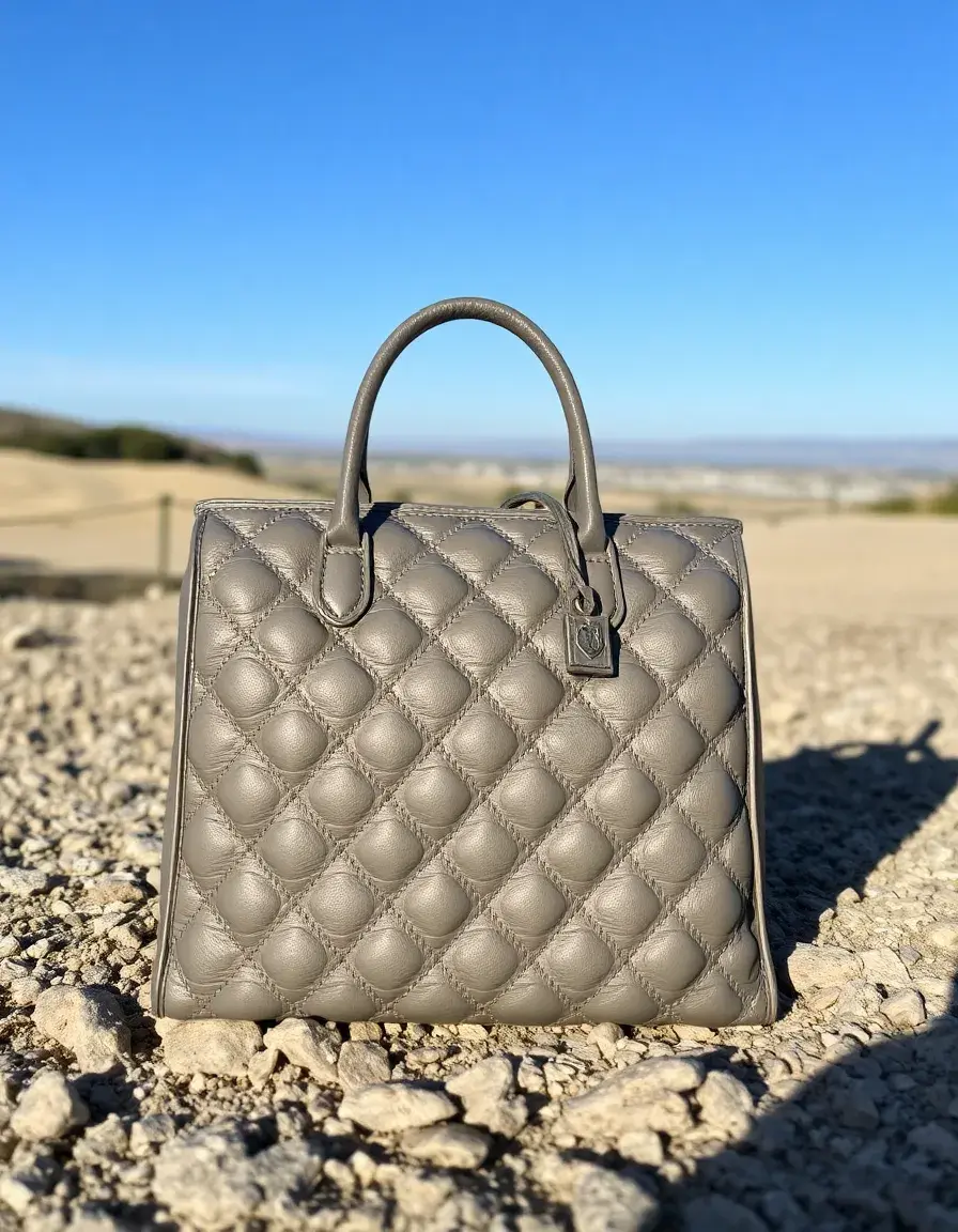 Quilted gray leather purse