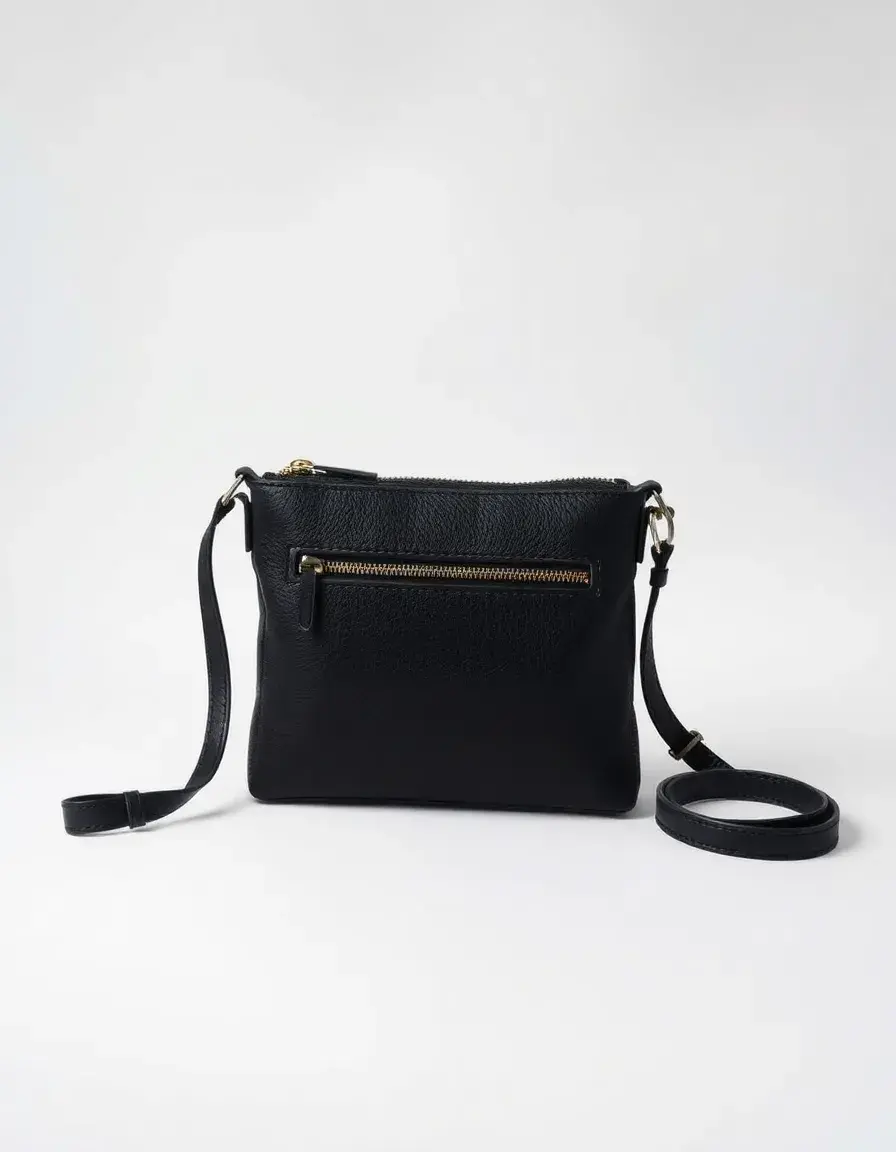 Crossbody black leather purse
