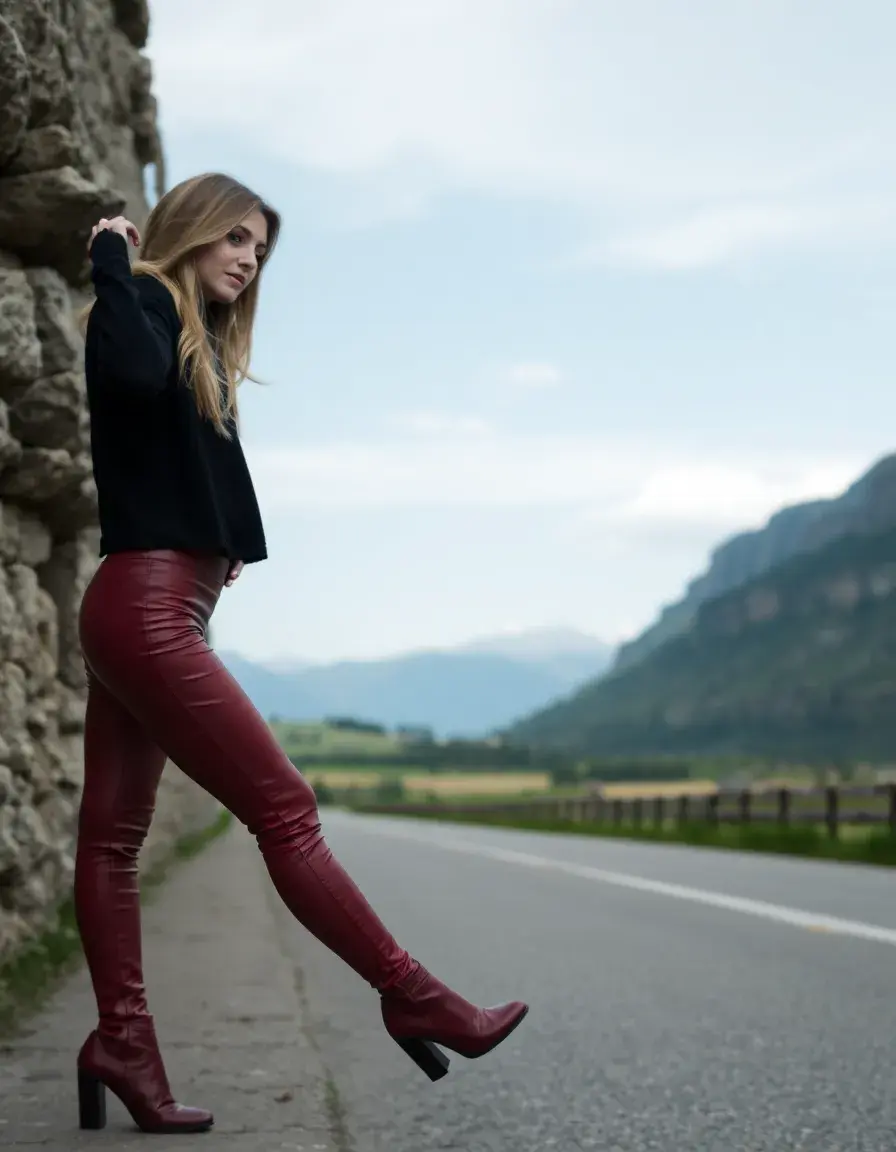 Women's red leather leggings
