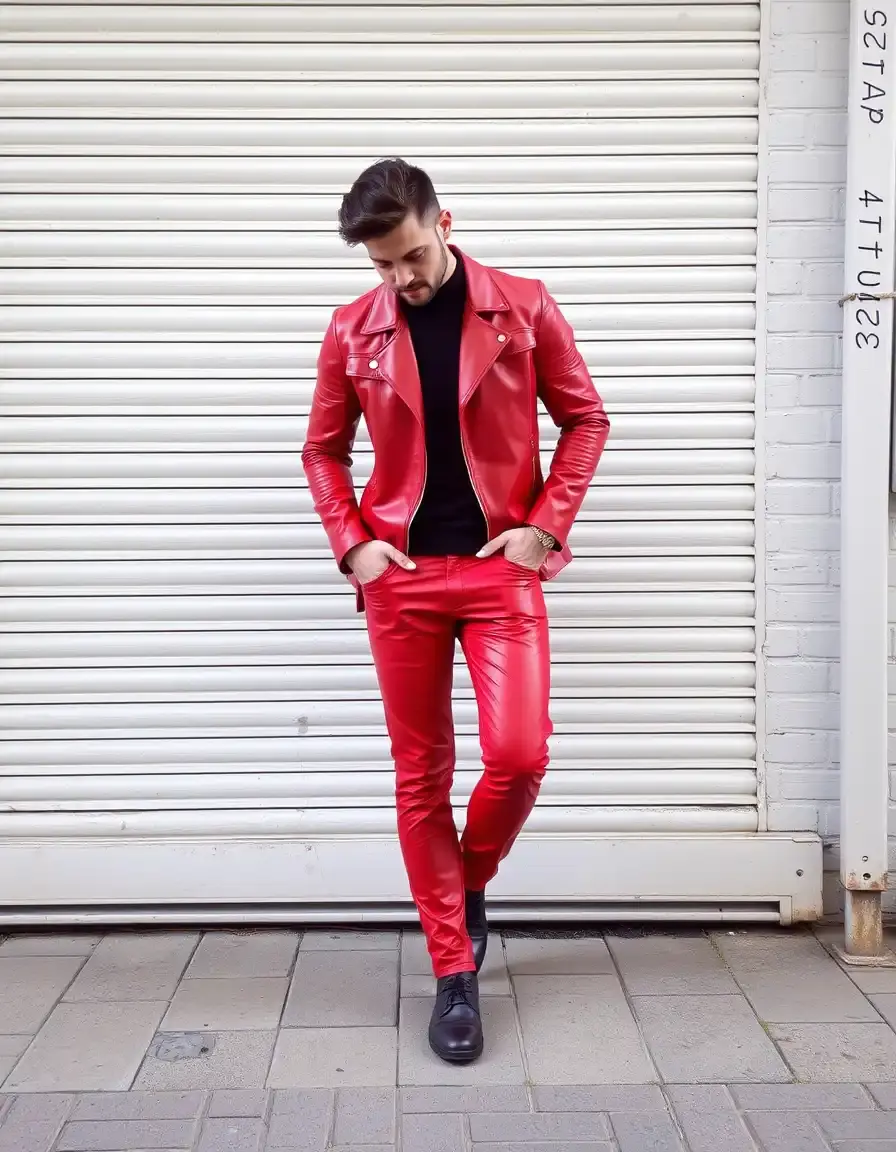 Men's red leather trousers