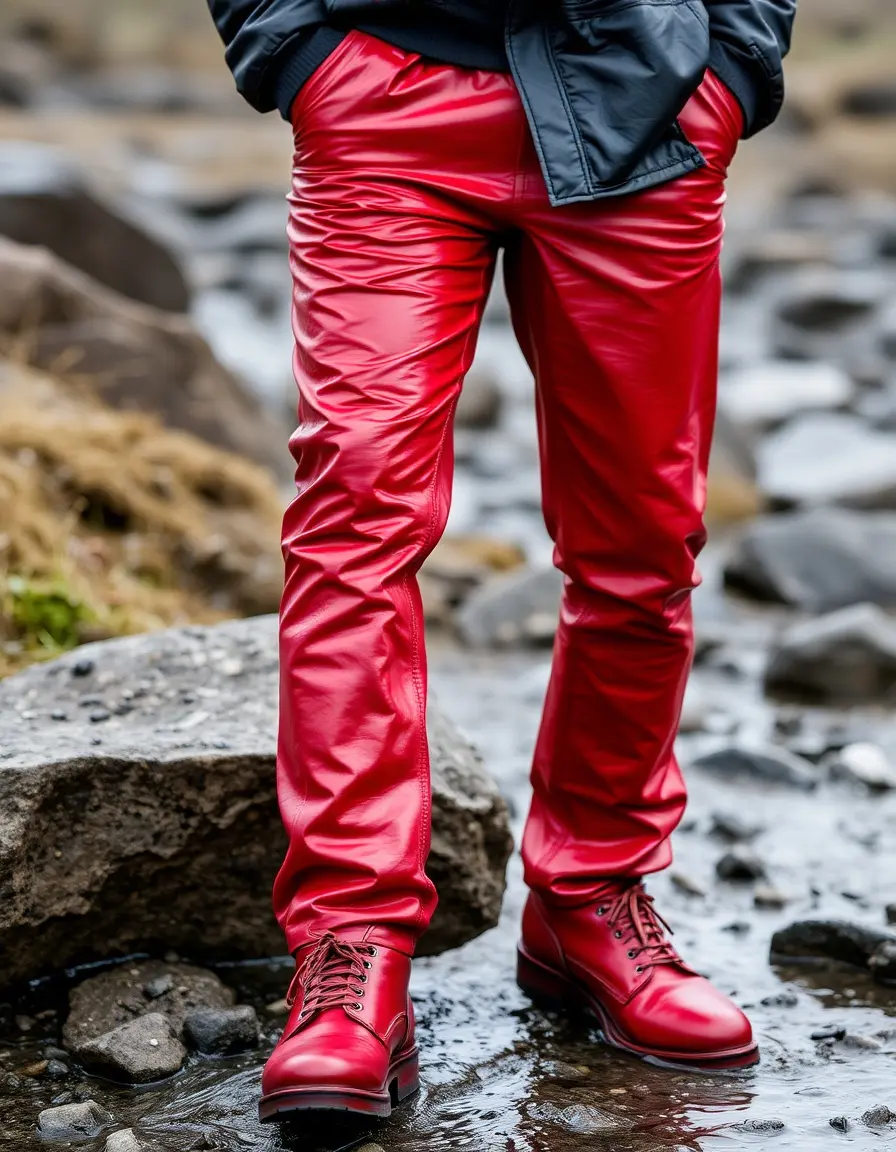 Waterproof red leather pants