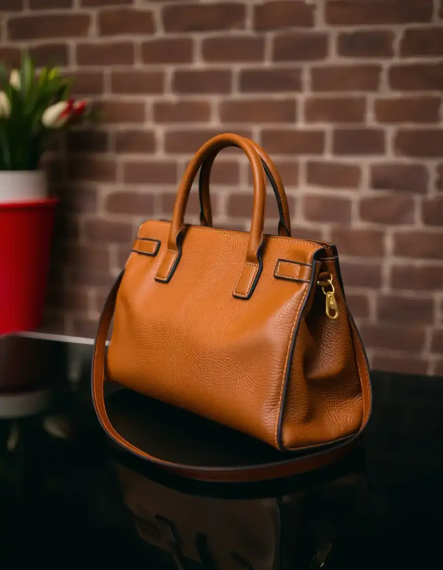 Brown saffiano leather handbag