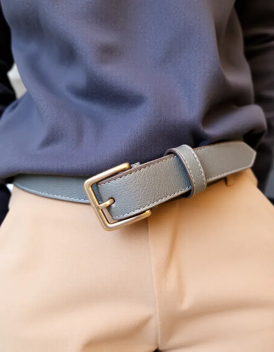 Gray saffiano leather belt