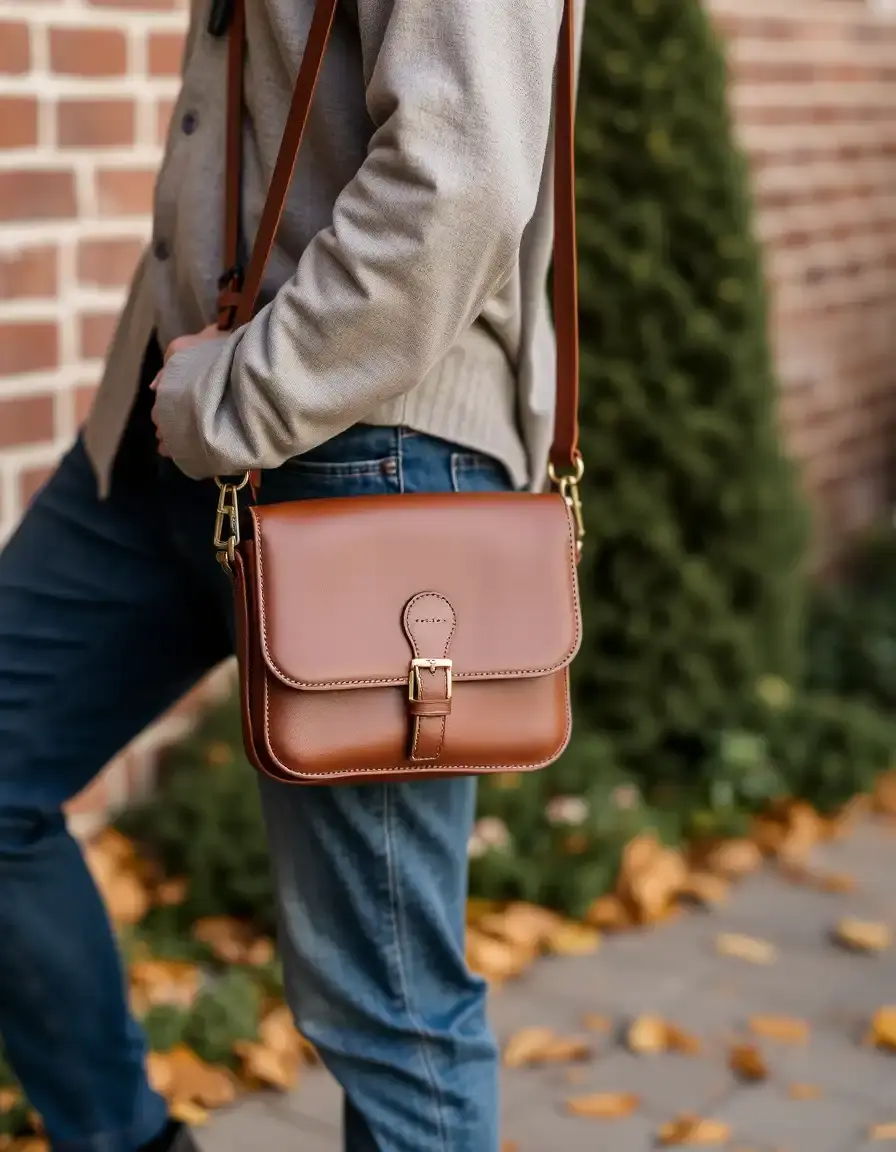 Brown leather shoulder messenger bag