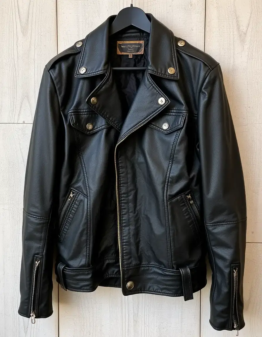 Black distressed vintage leather jacket