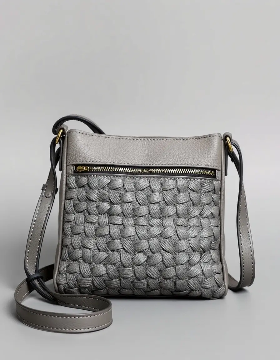 Gray woven leather crossbody bag