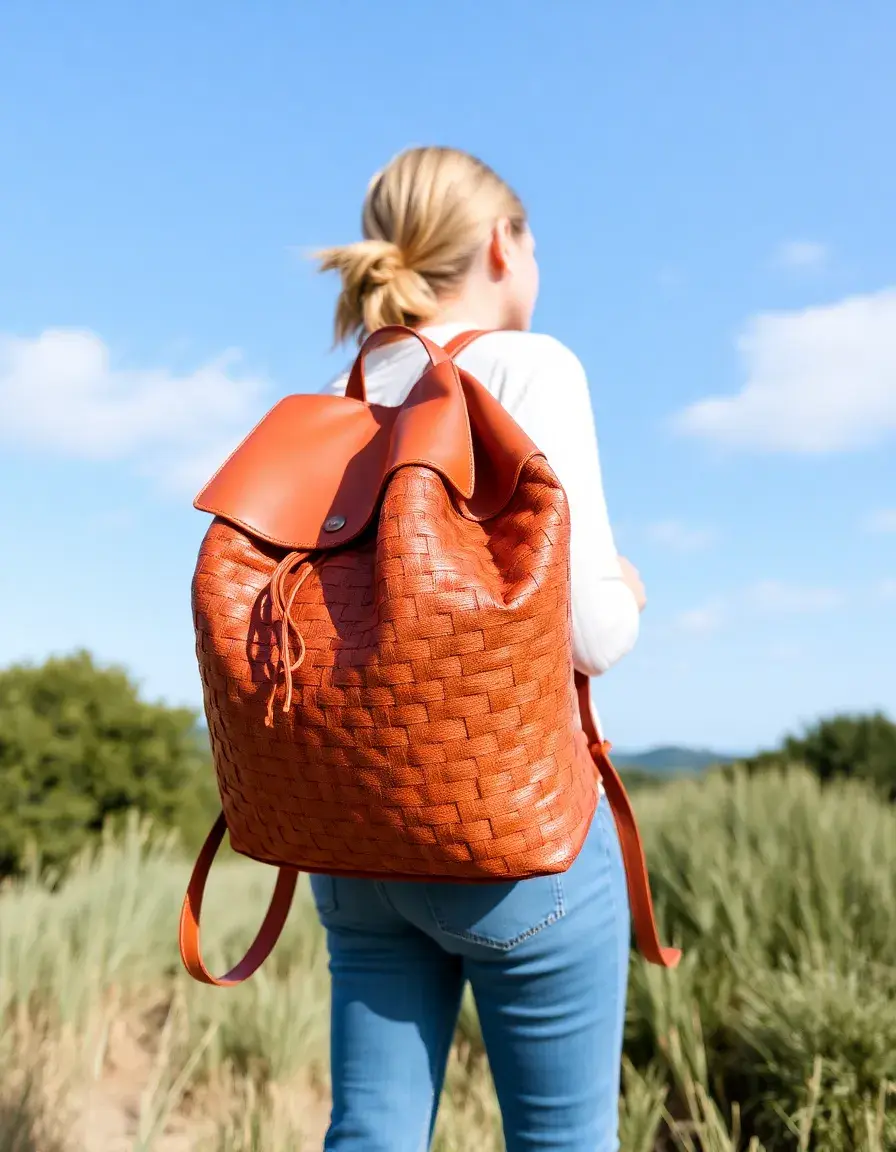 Tan woven leather backpack