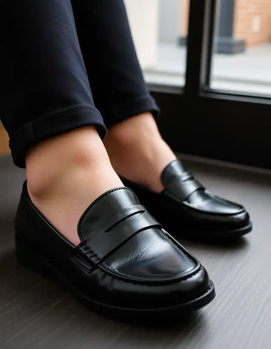 Stylish women's black leather loafers
