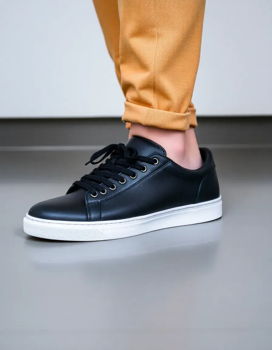 Minimalist black leather casual sneakers