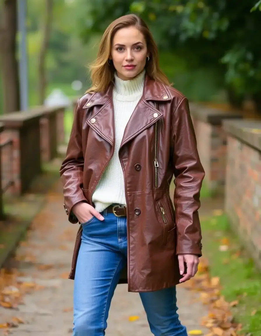 Vintage leather coat women with distressed finish