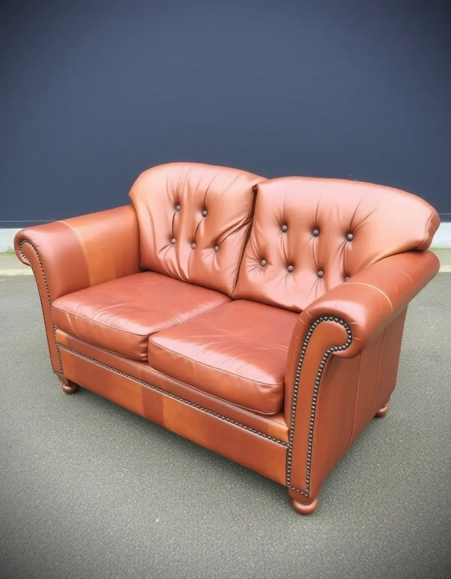 Vintage two seater leather sofa with aged finish