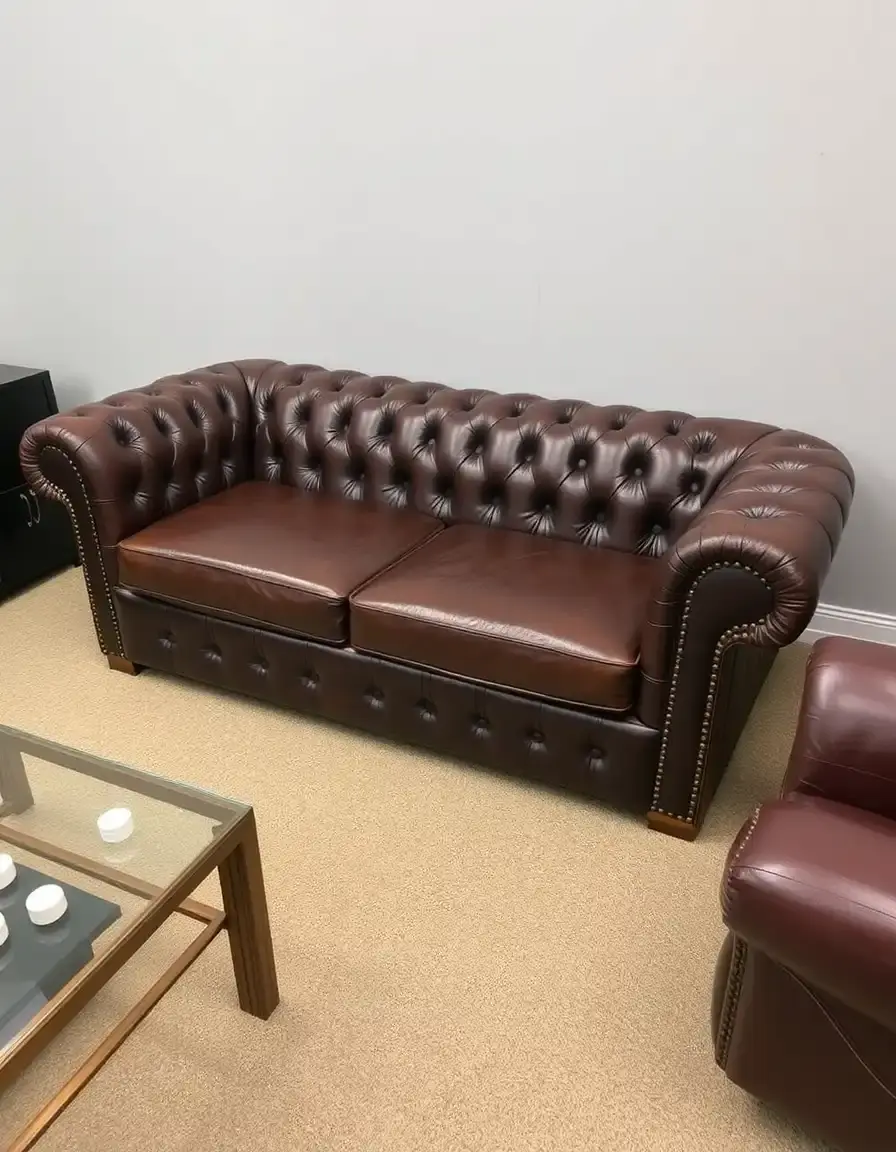 Tufted two seater leather sofa with classic buttons