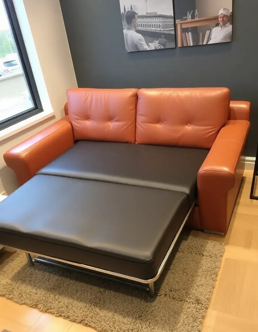 Convertible leather sofa bed in two seater size