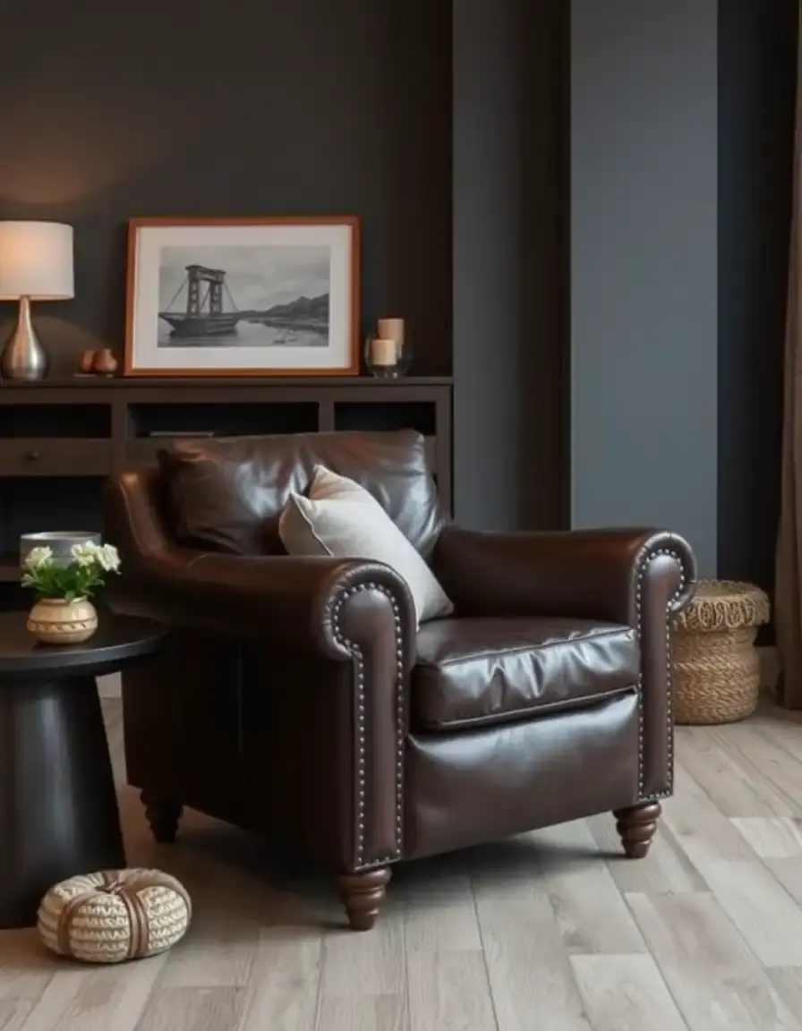 Cozy leather armchair for a living room