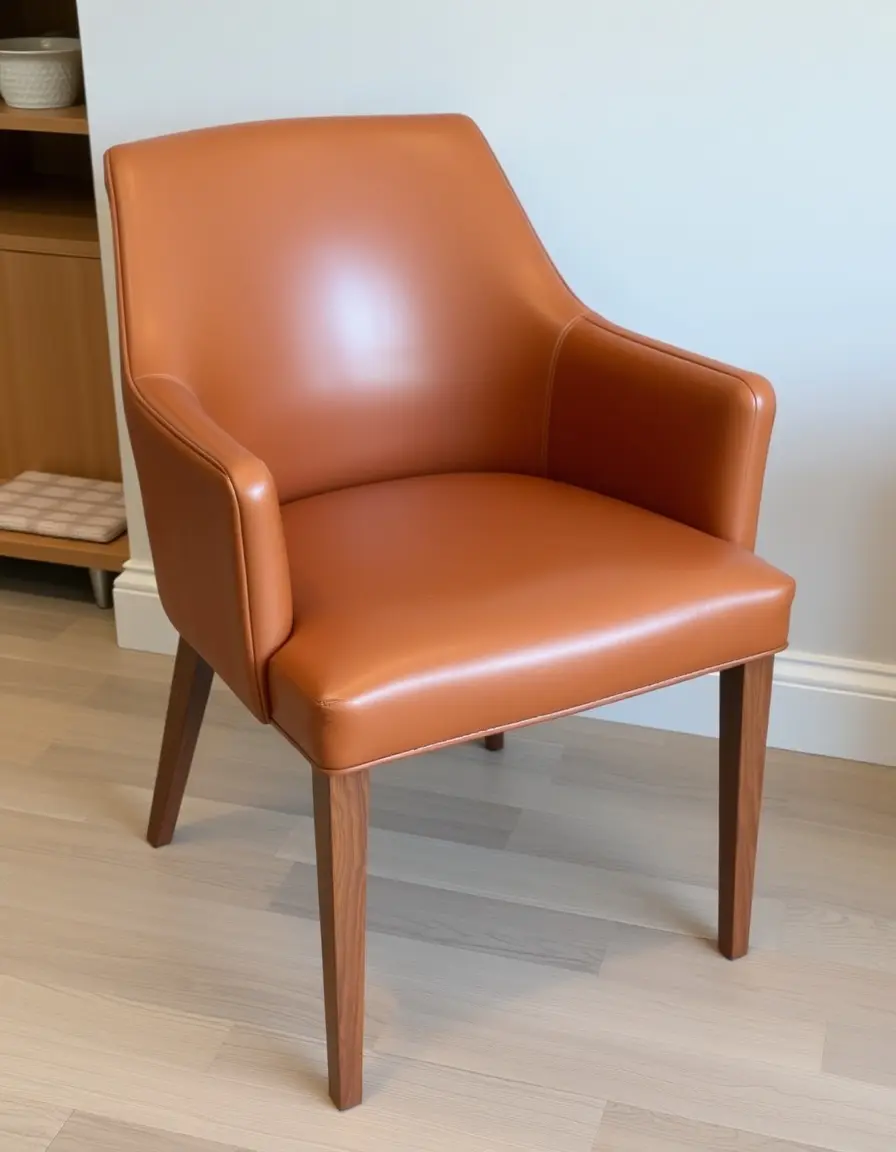 Leather dining chair with wood legs