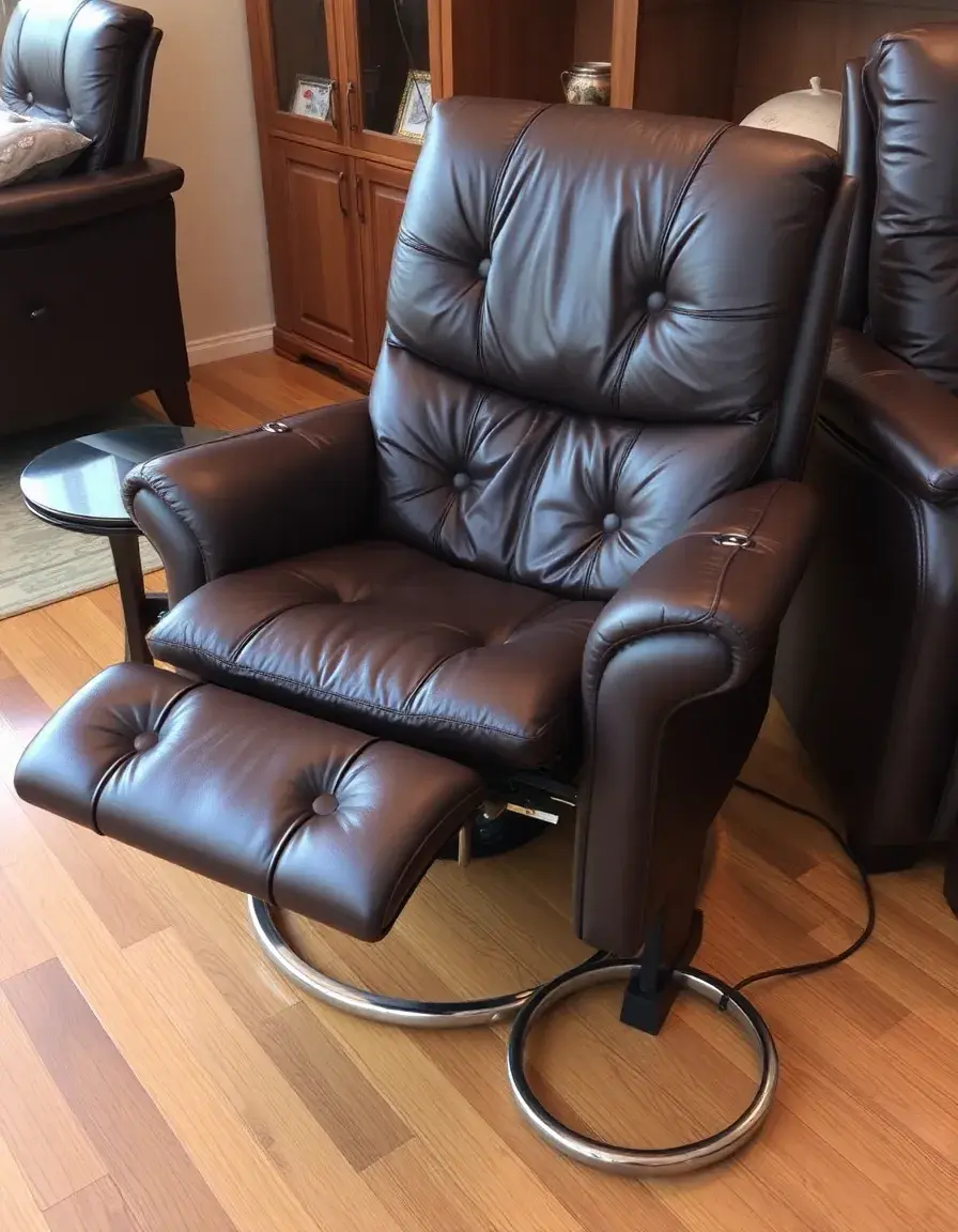 Reclining leather chair with footrest