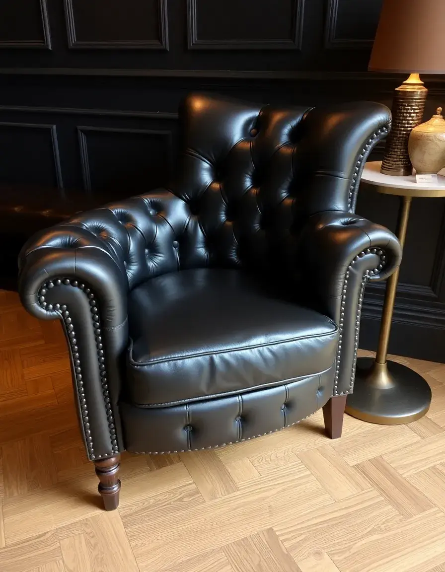 Club style leather chair, tufted back