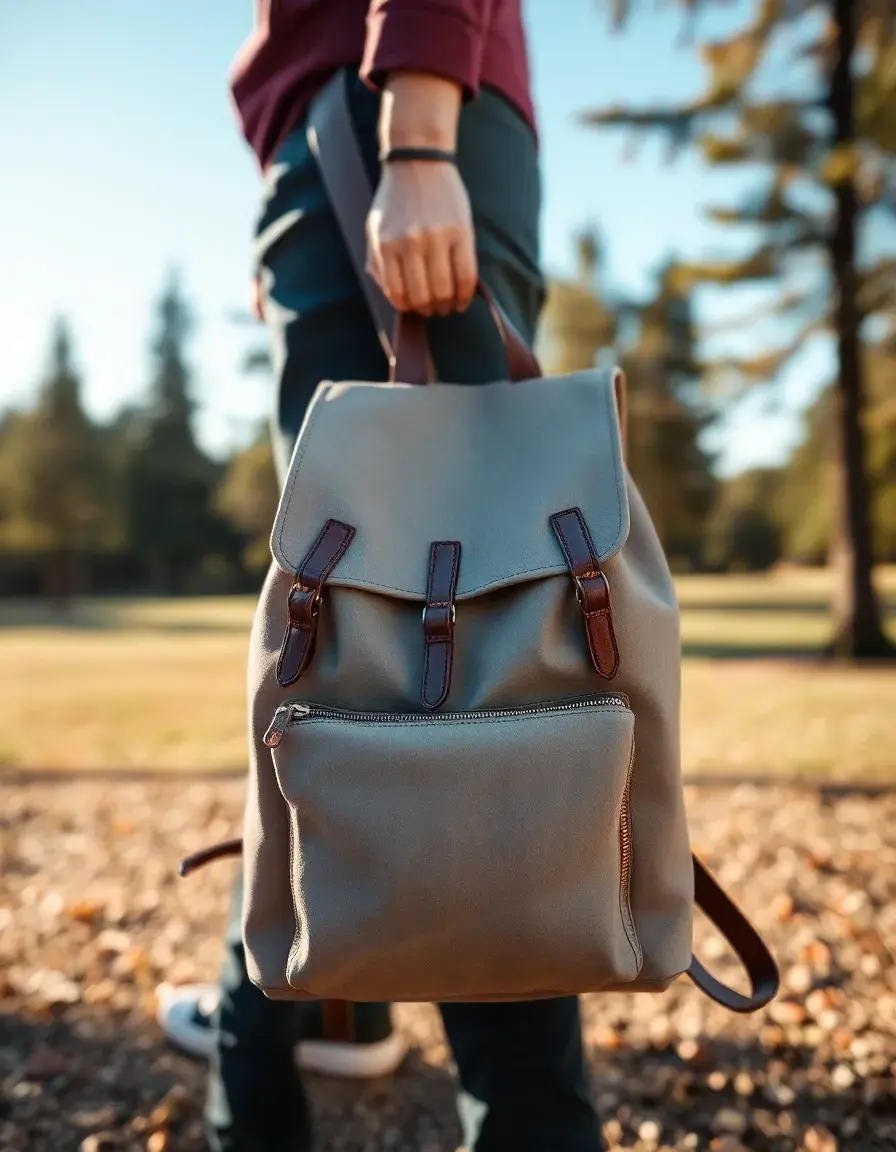 Modern gray leather backpack for urban use
