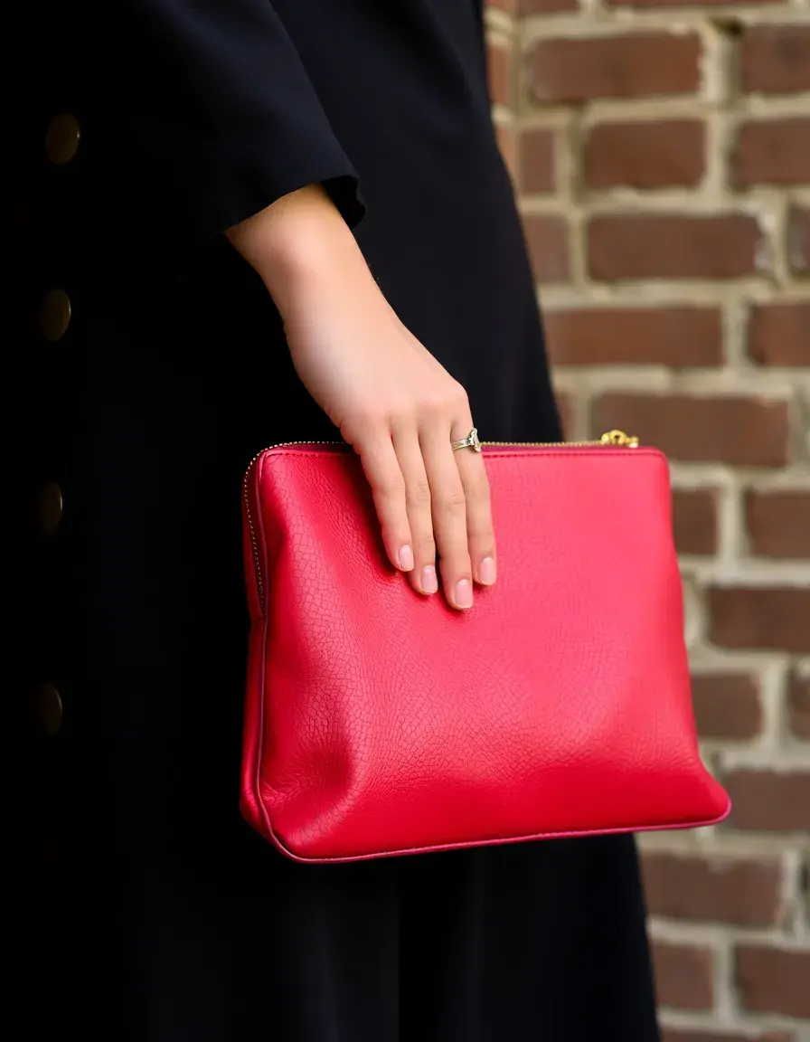 Vibrant red leather clutch bag