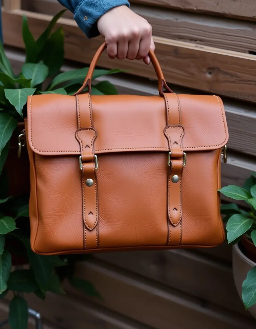 Classic tan leather satchel bag