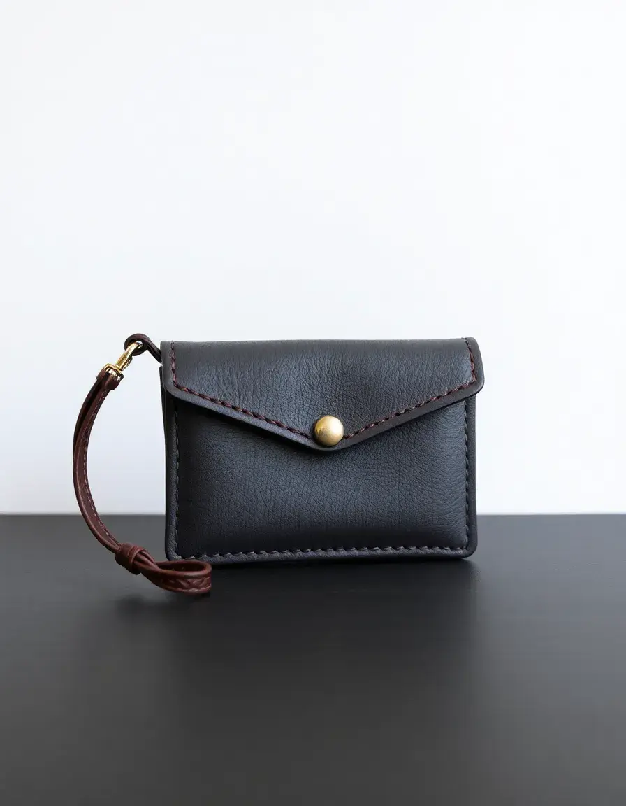 Mini leather wallet bag on a chain