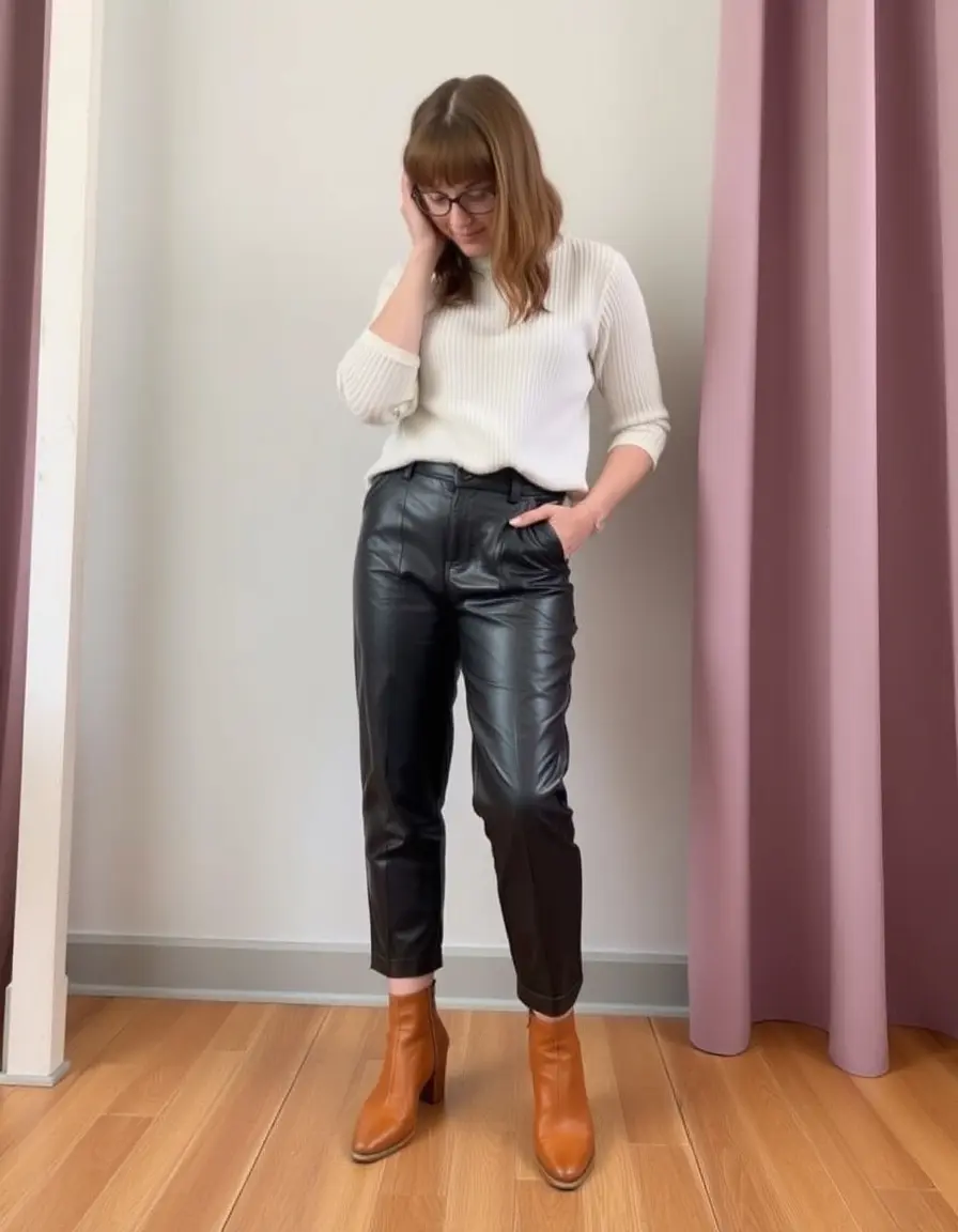 Vintage style faux leather pants with a distressed finish