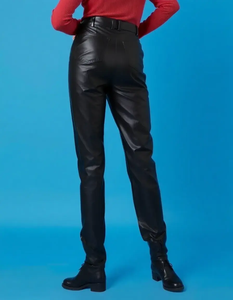 Waterproof faux leather trousers detail