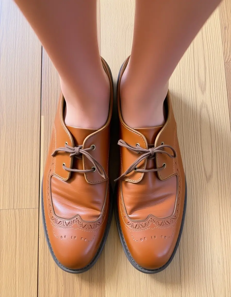 Tan faux leather shoes with modern silhouette