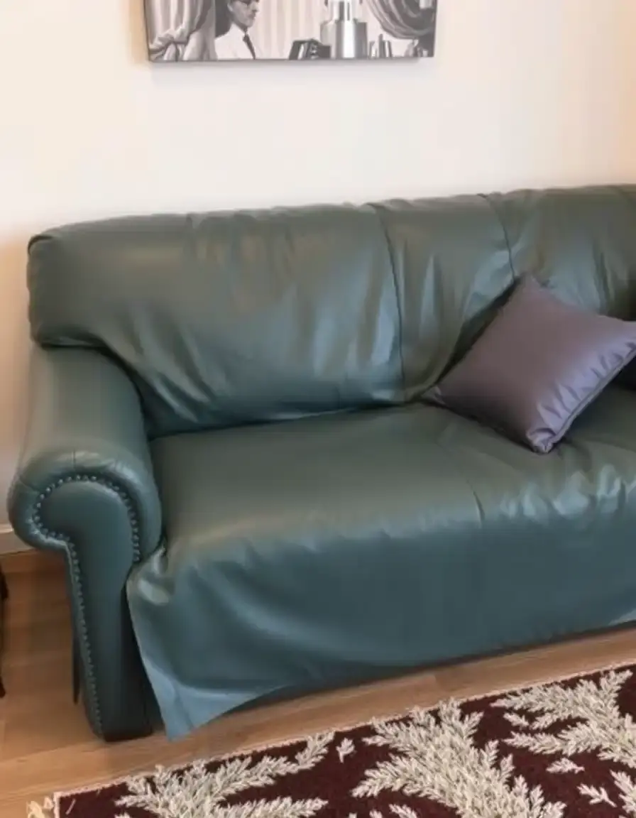 Faux leather sofa cover on a modern couch