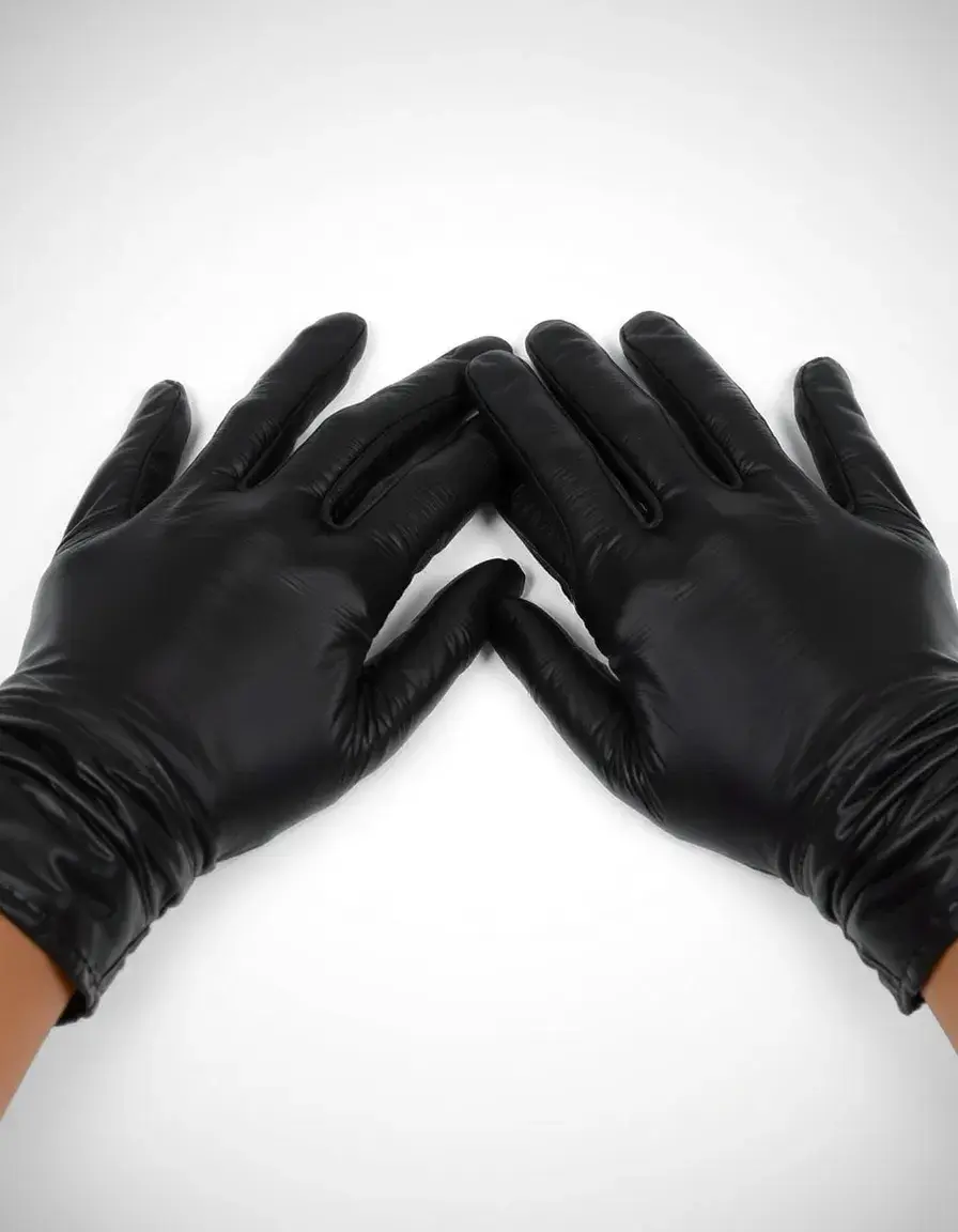 Black faux leather gloves for winter