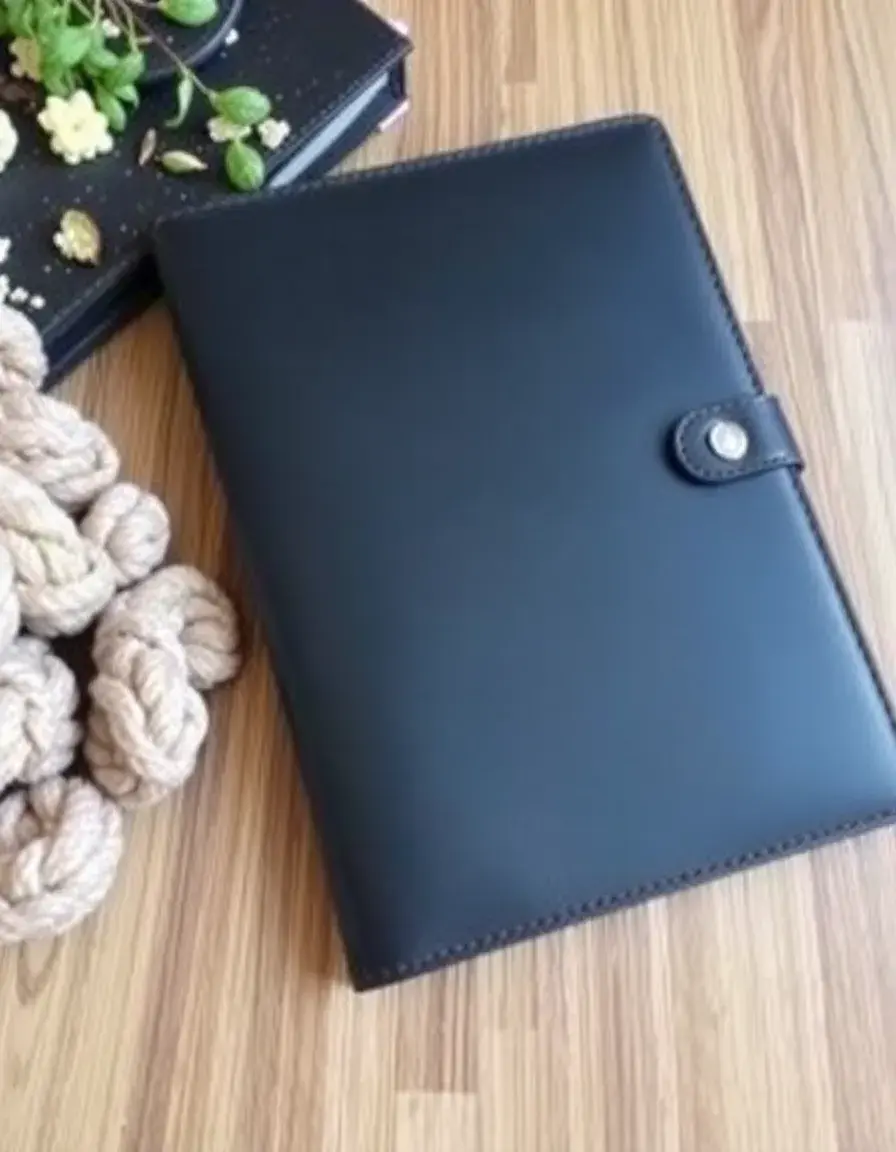 Faux leather notebook cover with embossed detail