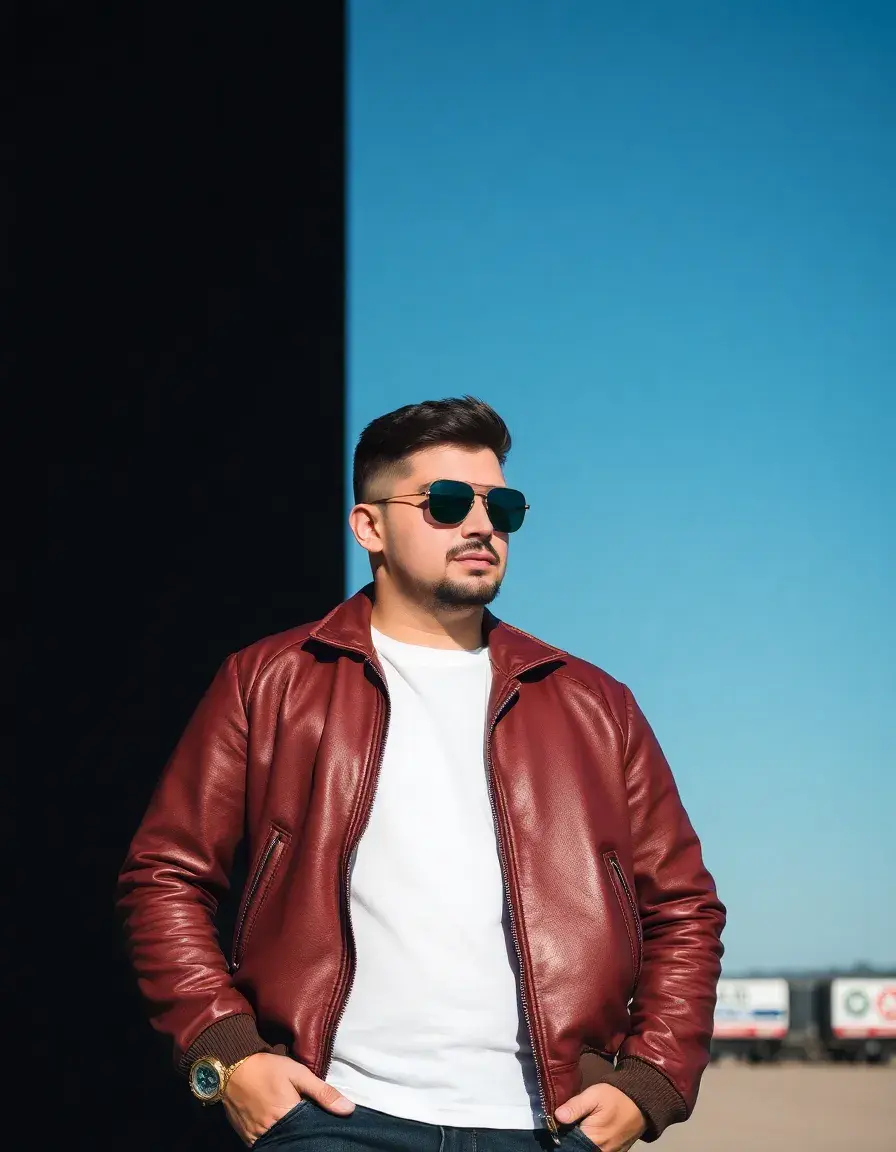 Brown leather bomber aviator