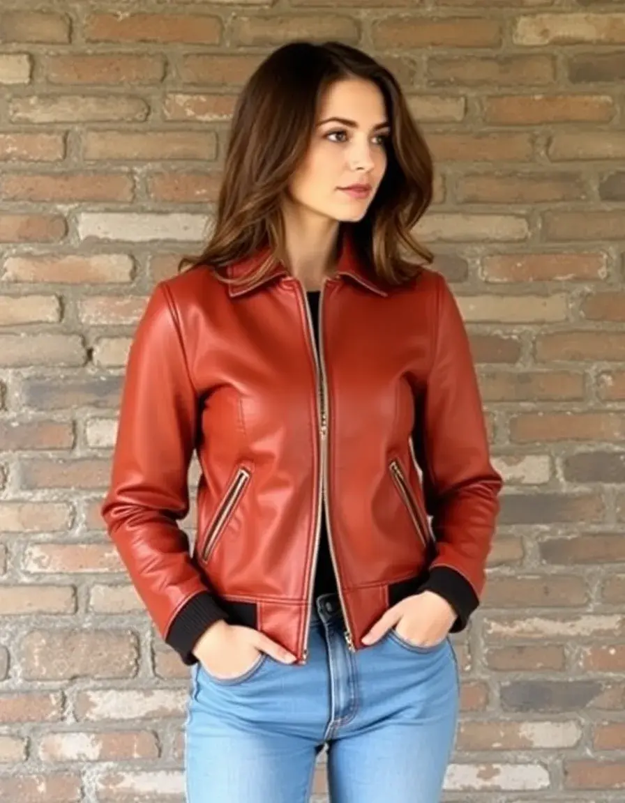 Vintage leather bomber women