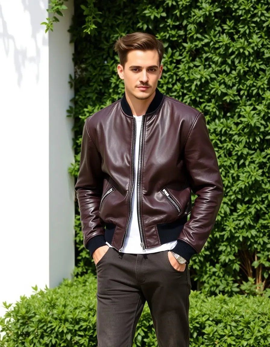 Designer leather bomber